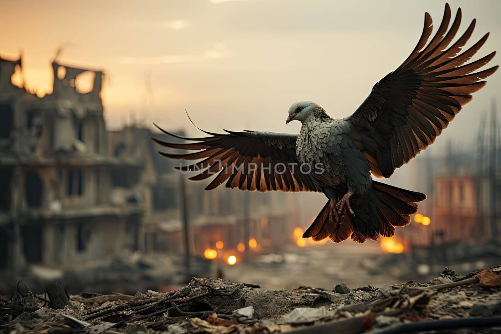 a bird flying in the air with its wings spread out and it's head turned to look like an eagle