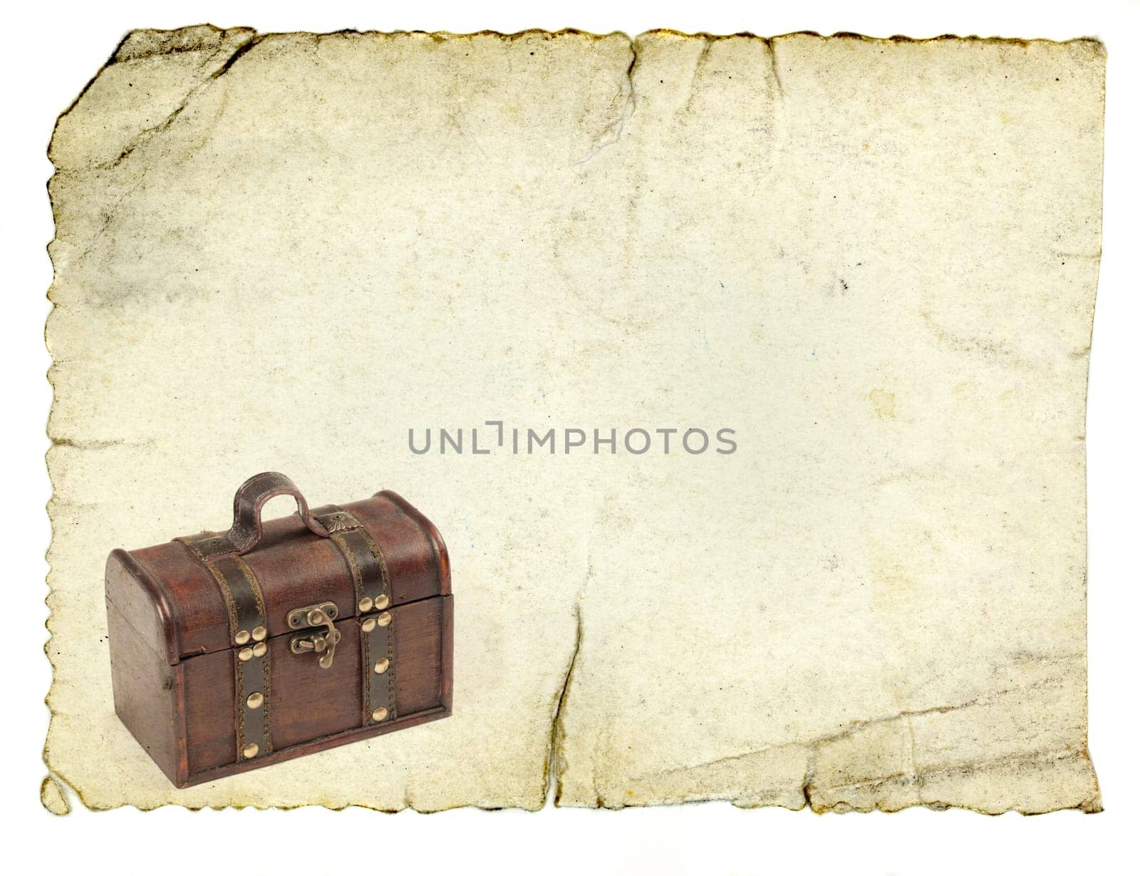 Treasure chest on vintage paper