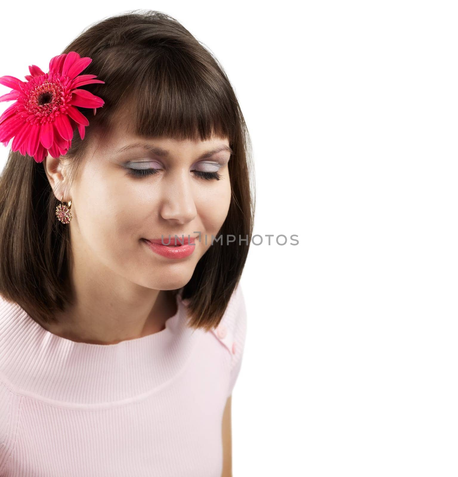 Beautiful young woman isolated on white background.