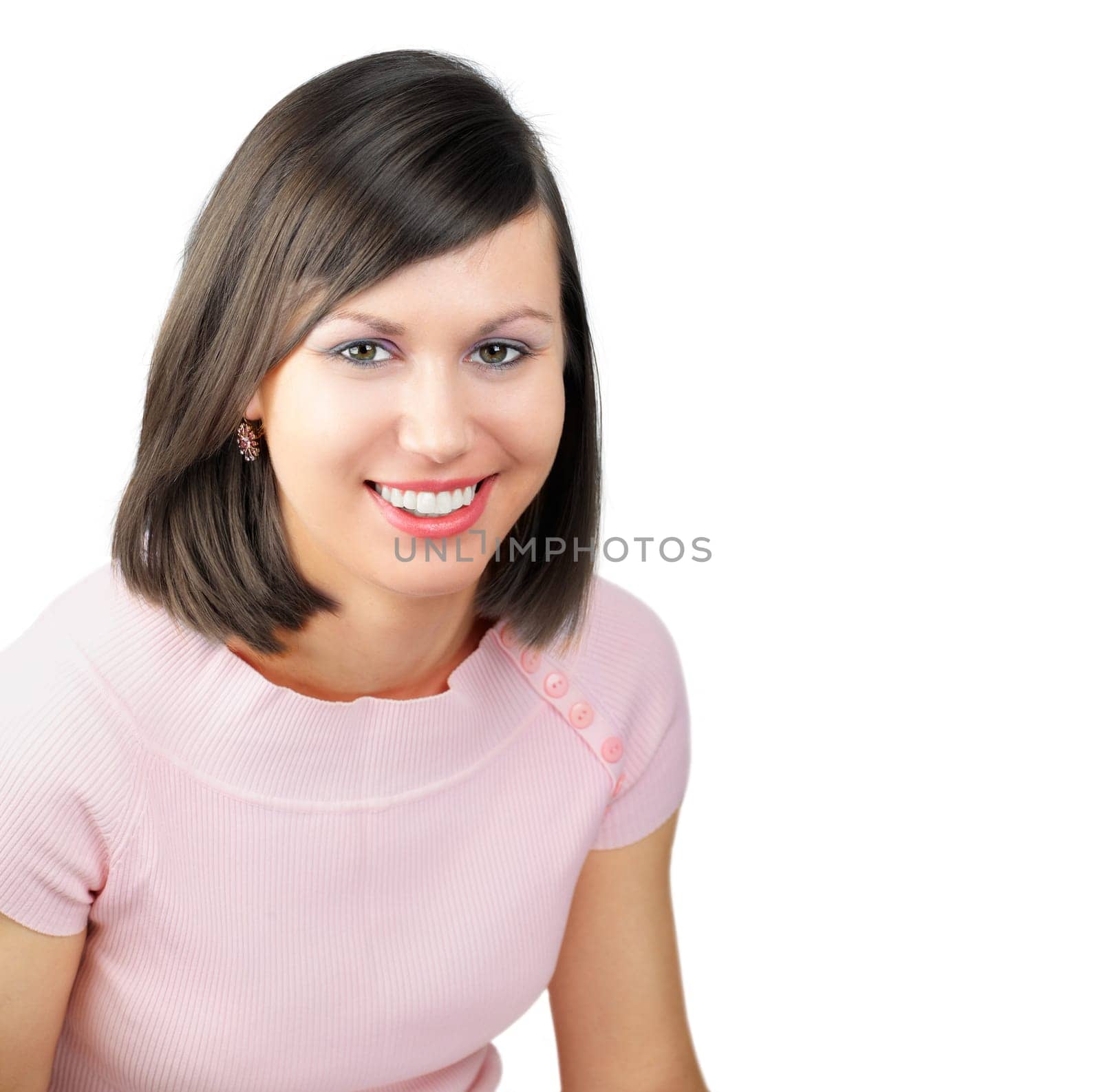 Beautiful young woman isolated on white background.