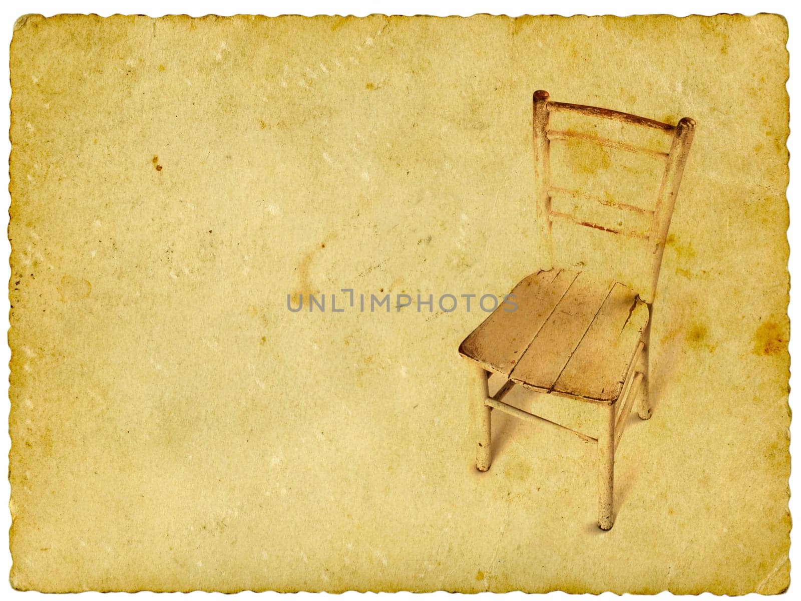 Old wooden chair on old paper background