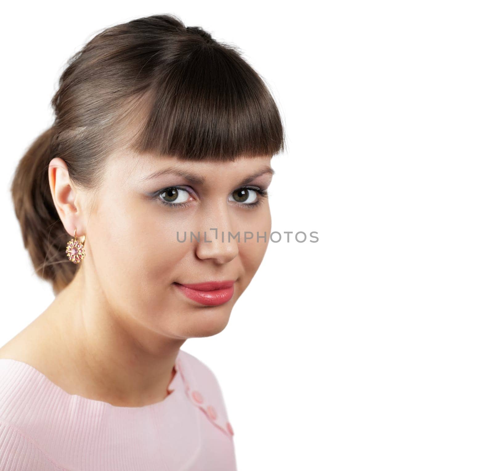 Beautiful young woman isolated on white background.