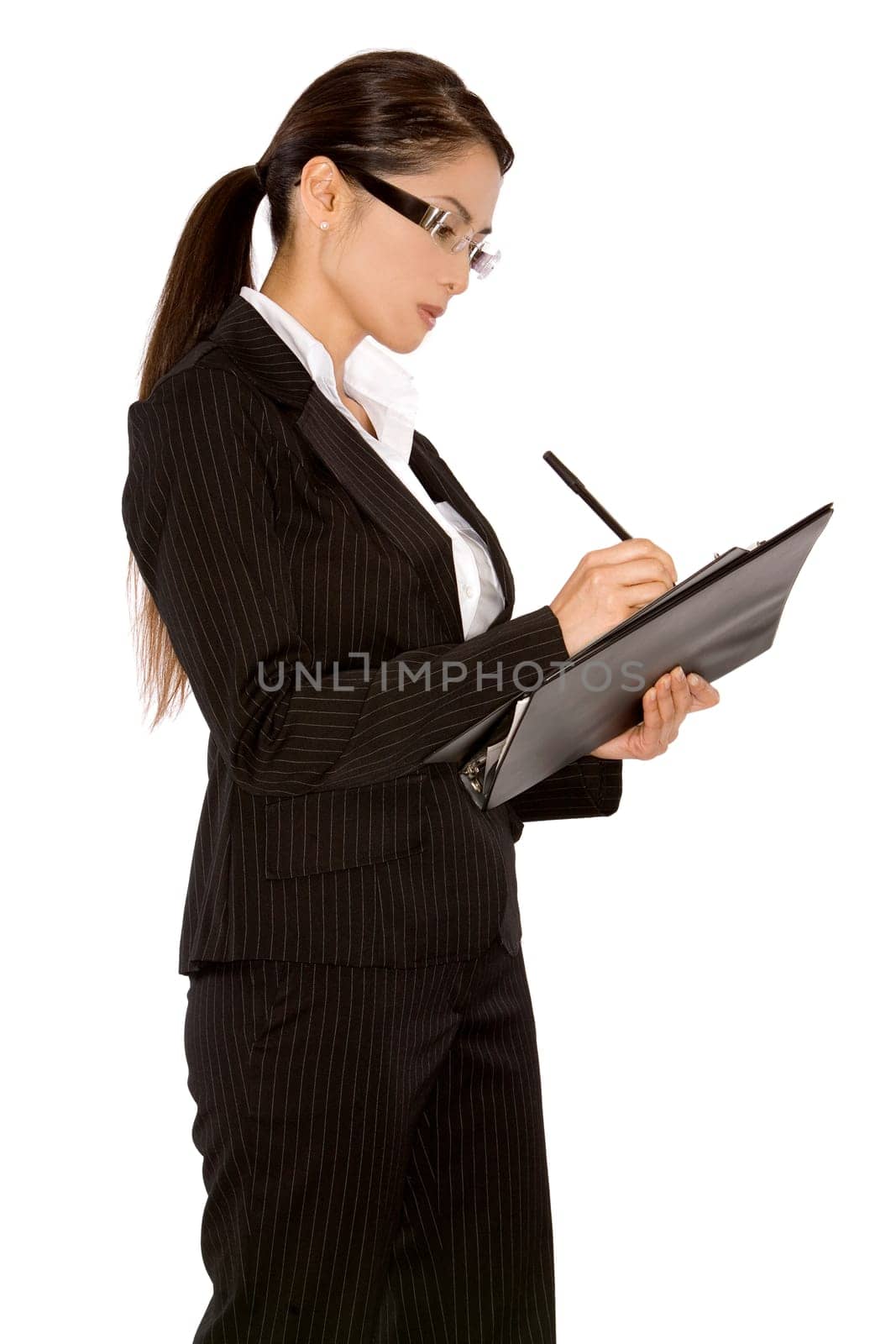 pretty asian wearing business outfit on white background