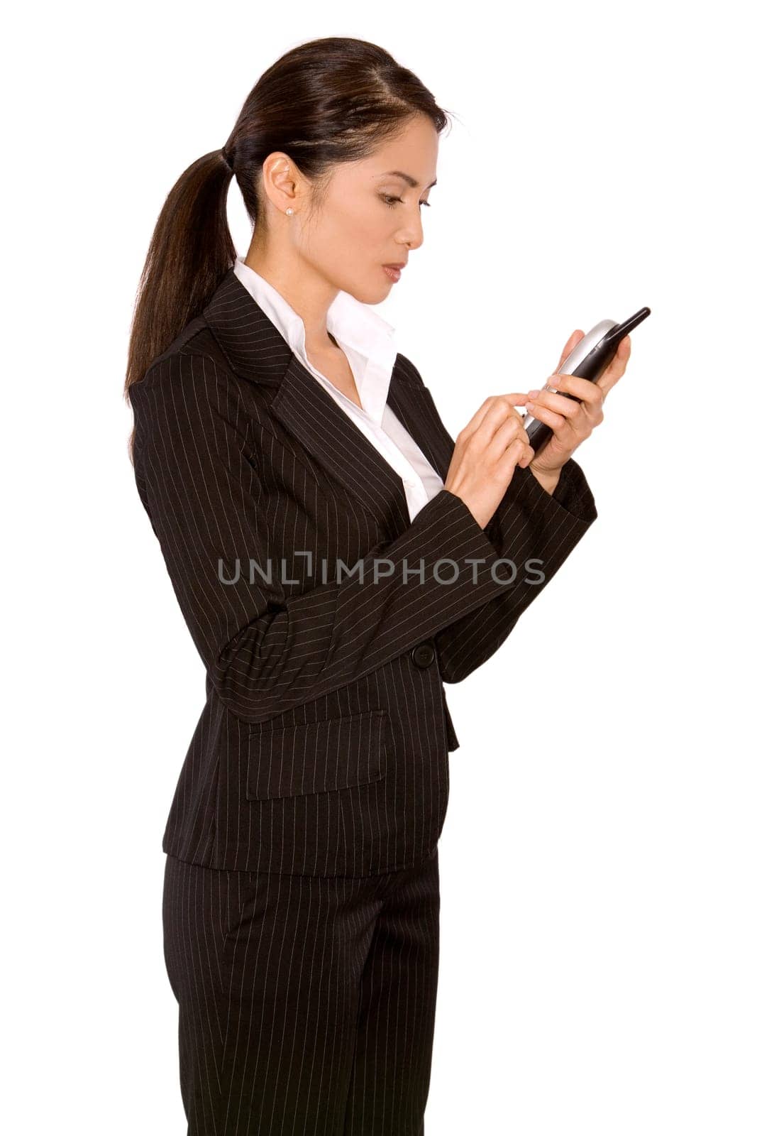 pretty asian wearing business outfit on white background