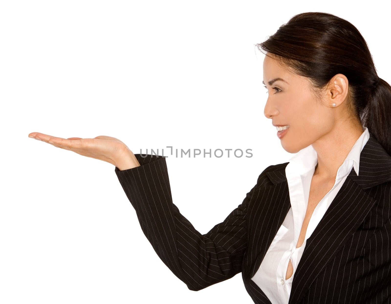 pretty asian wearing business outfit on white background