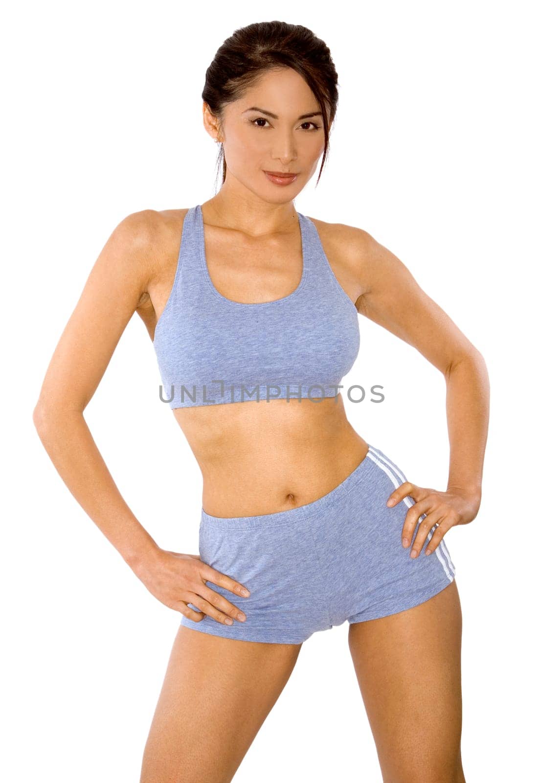 pretty asian woman wearing sport outfit on white