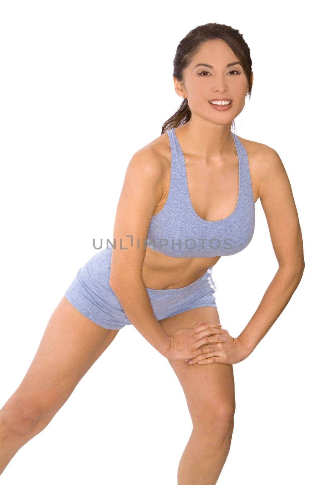 pretty asian woman wearing sport outfit on white