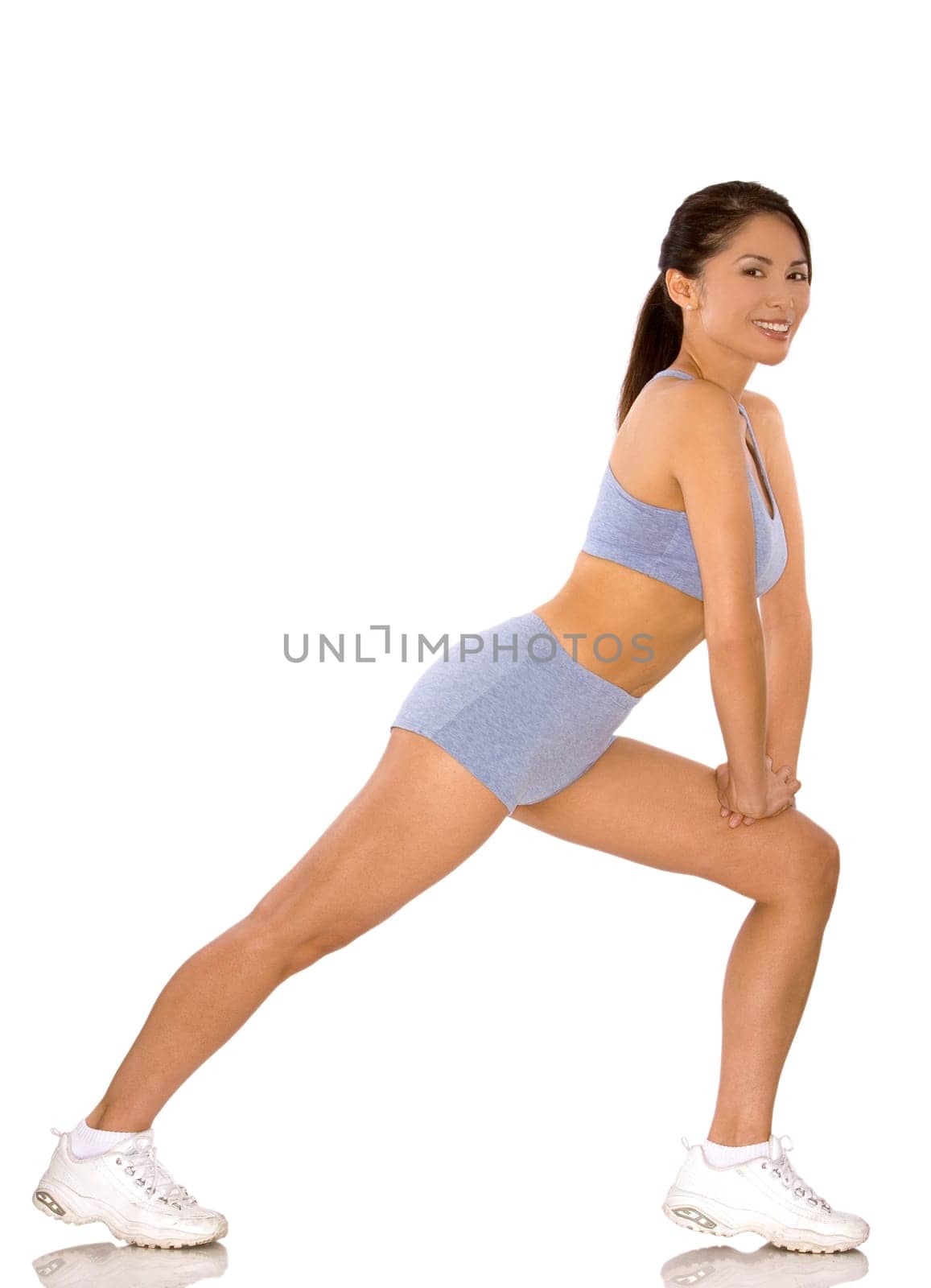 pretty asian woman wearing sport outfit on white