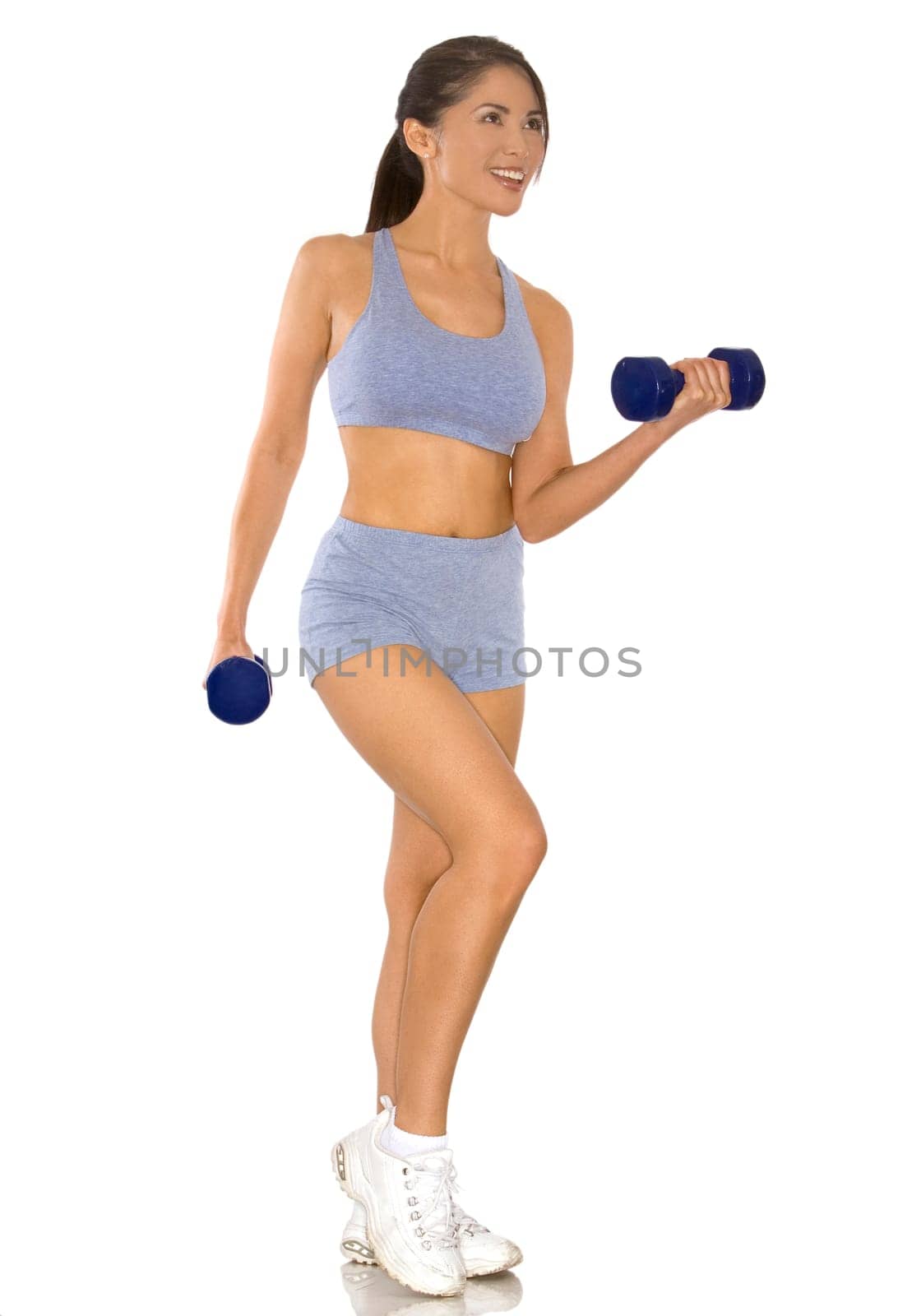 pretty asian woman wearing sport outfit on white