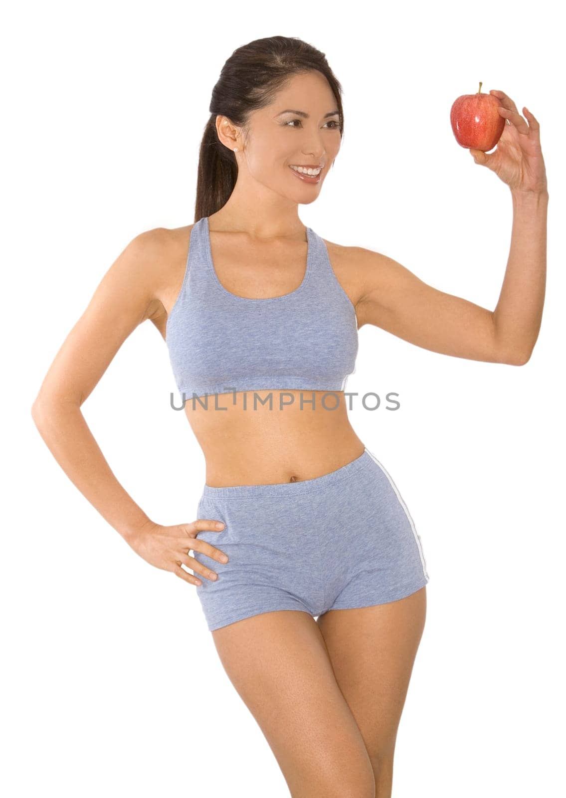 pretty asian woman wearing sport outfit on white