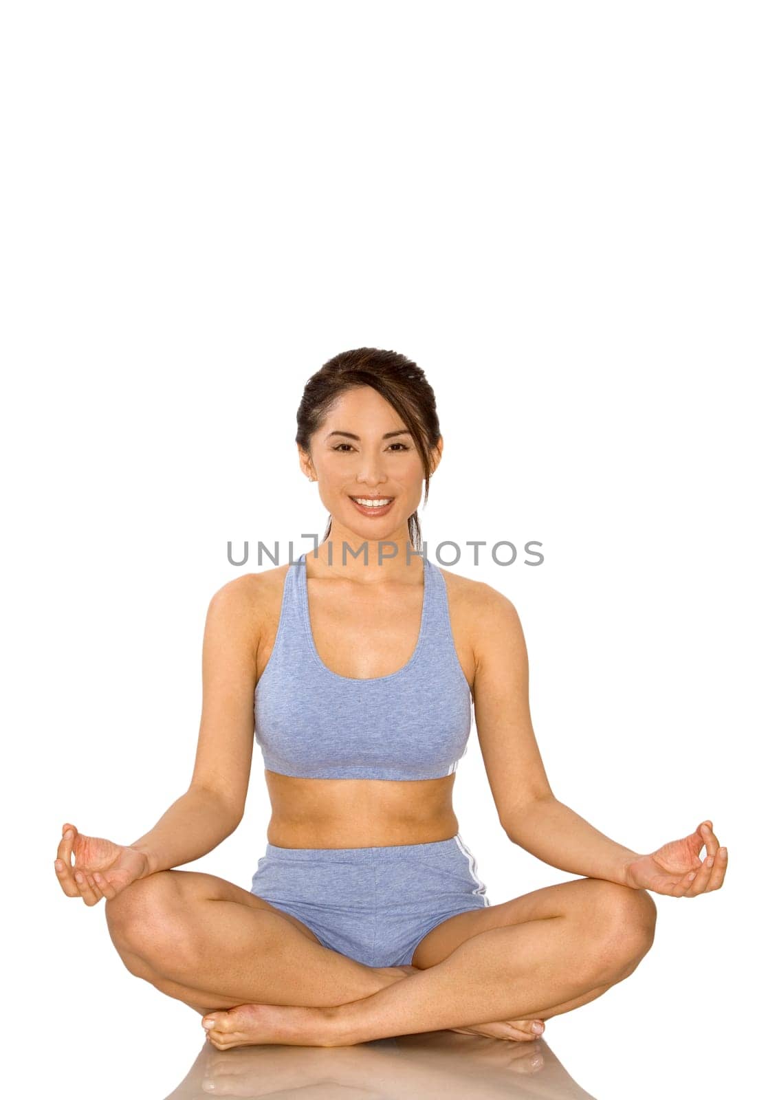pretty asian woman wearing sport outfit on white