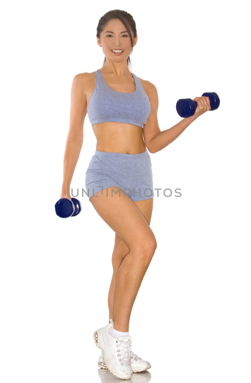 pretty asian woman wearing sport outfit on white