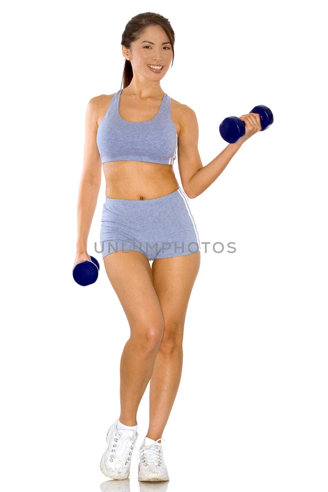 pretty asian woman wearing sport outfit on white