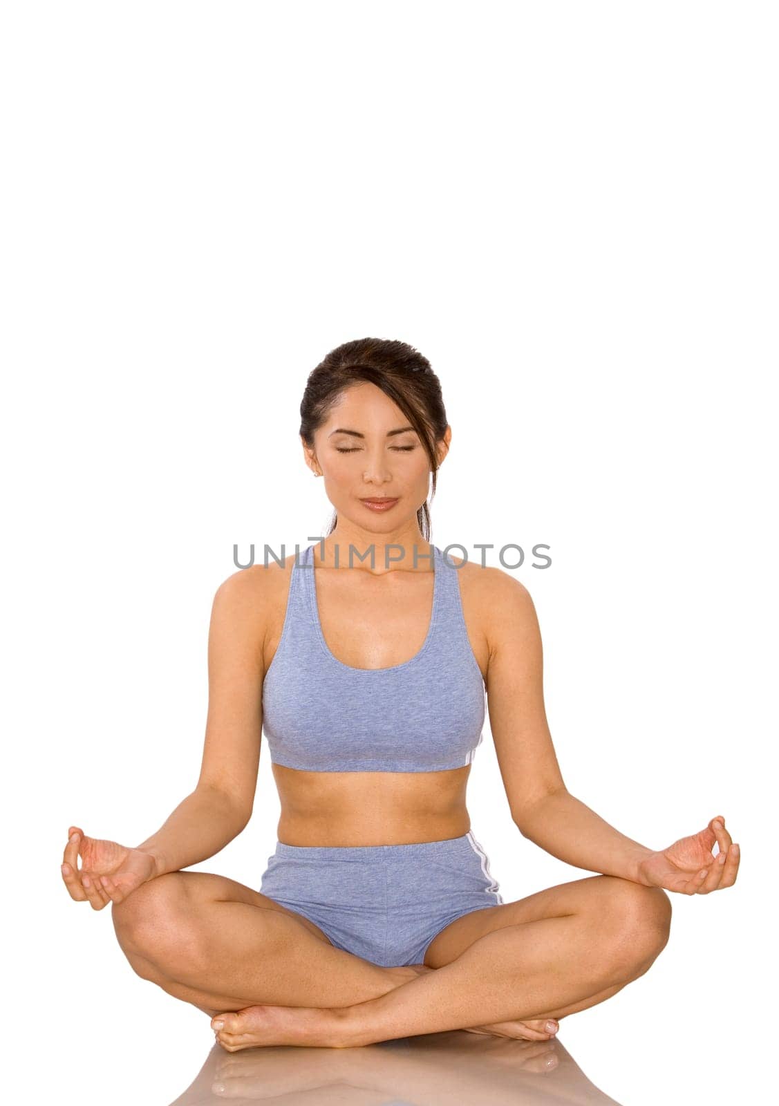 pretty asian woman wearing sport outfit on white