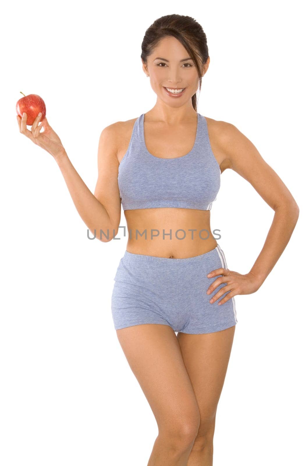 pretty asian woman wearing sport outfit on white