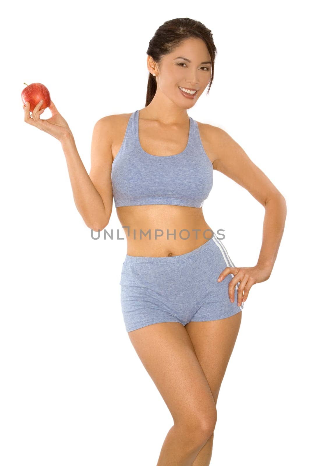 pretty asian woman wearing sport outfit on white