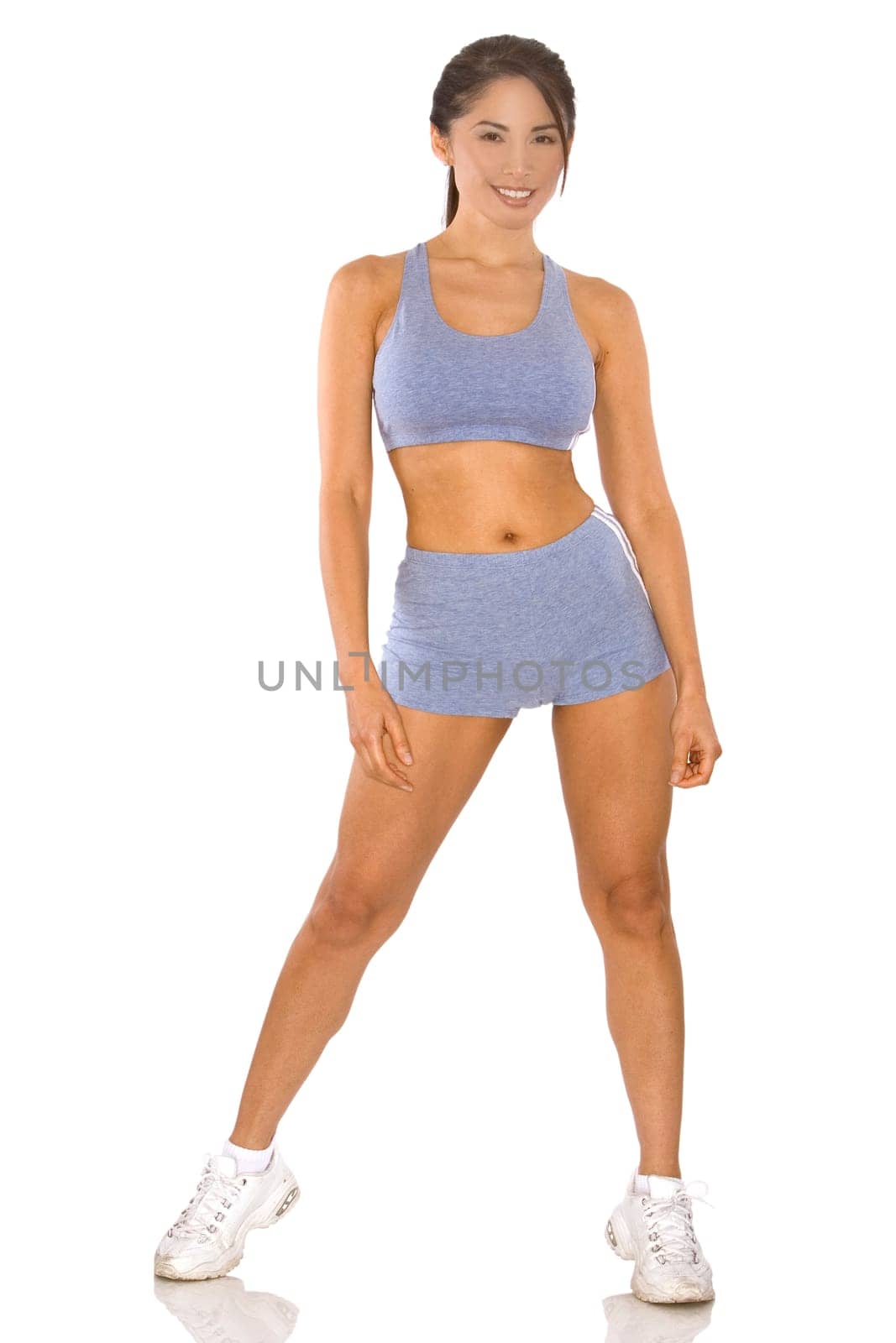 pretty asian woman wearing sport outfit on white