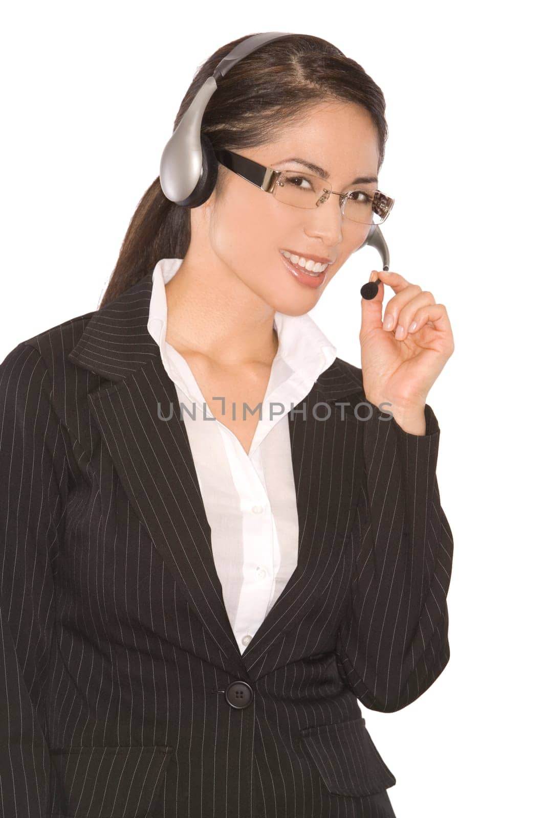 pretty asian wearing business outfit on white background