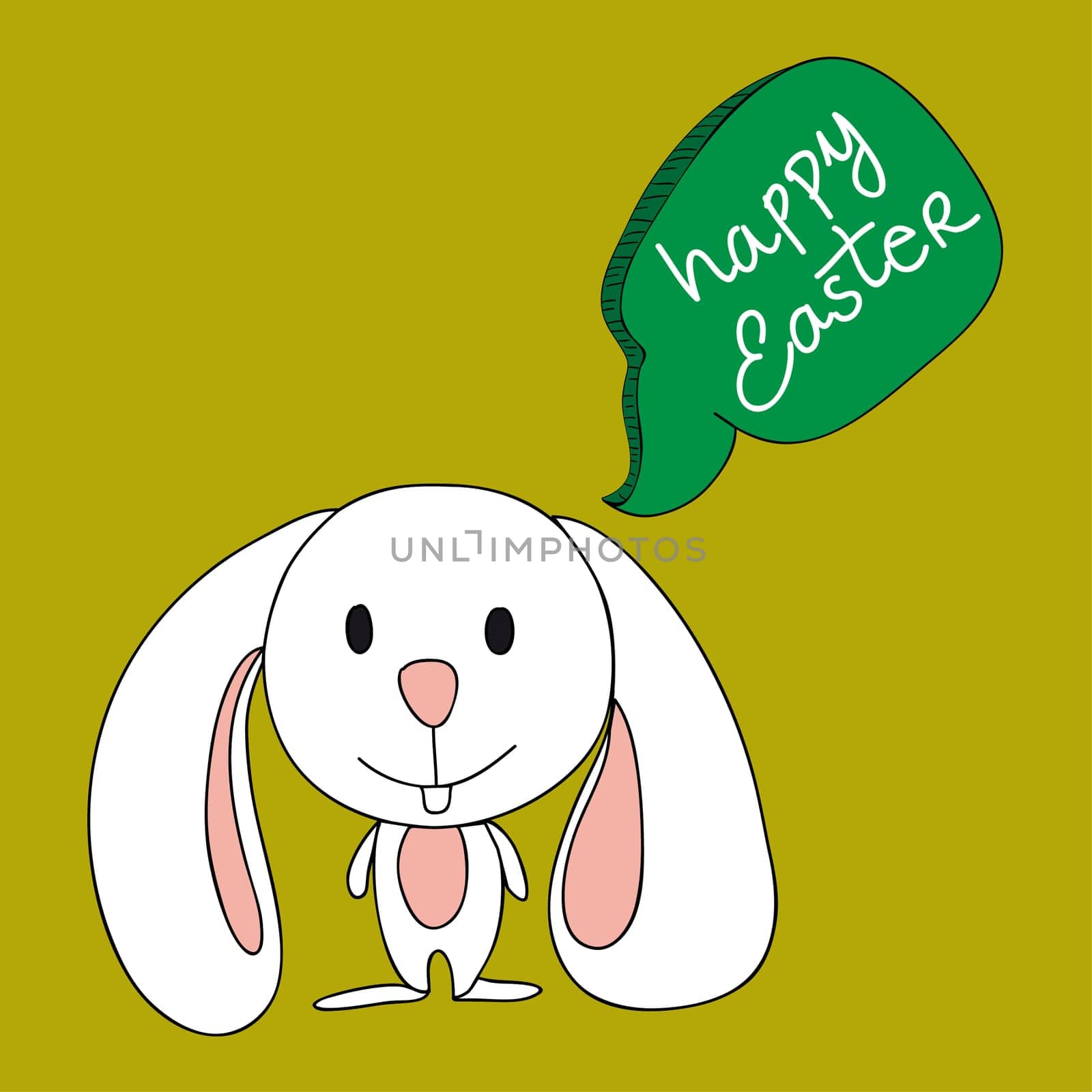 Funny baby Easter bunny with social speech bubble. This illustration is layered for easy manipulation and custom coloring