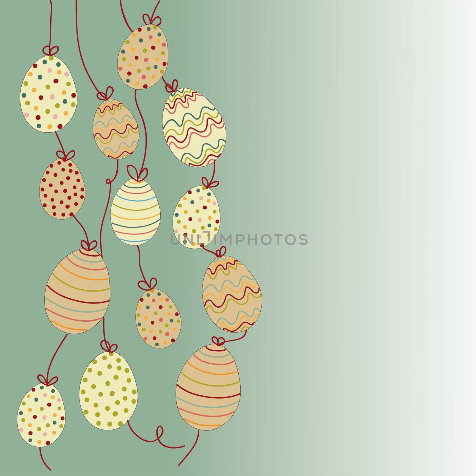 Happy Easter hanging eggs greeting card background. Vector file layered for easy manipulation and customisation.