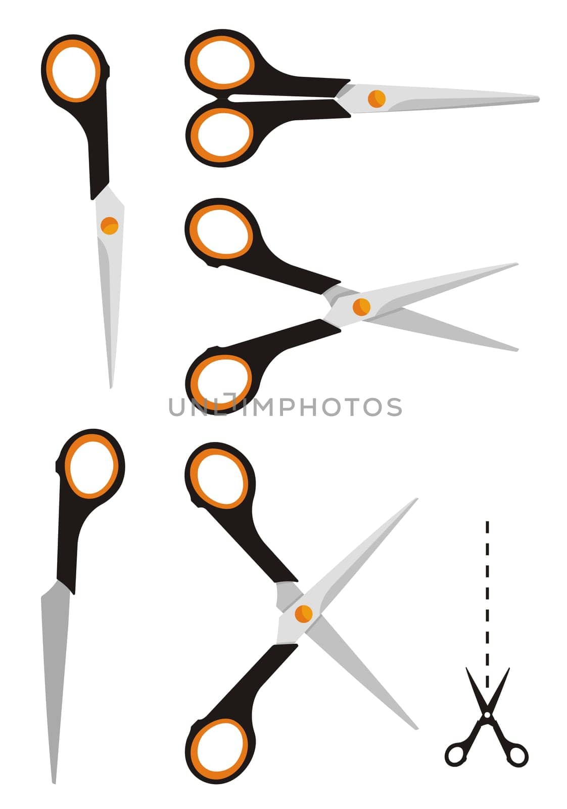 Pair of scissors icon in three versions closed and open.
