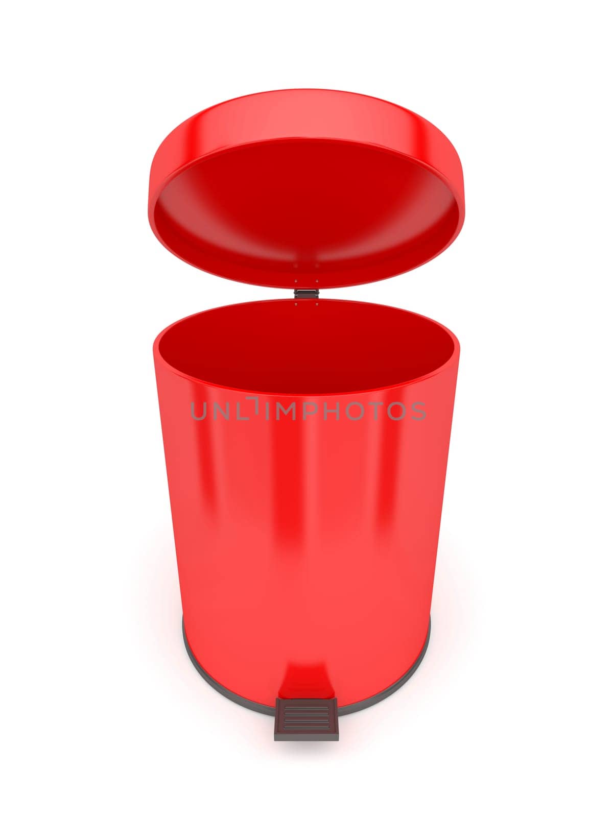 Open trash can on white background