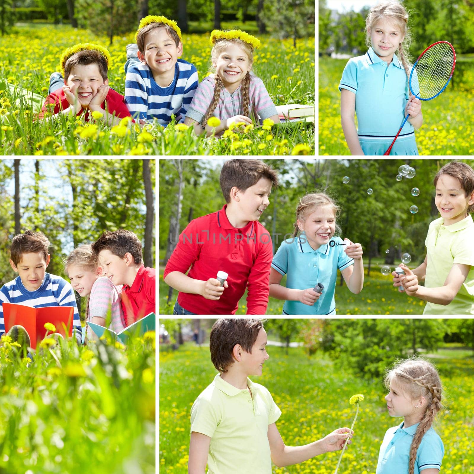 Collage of friends spending time outdoor in summer