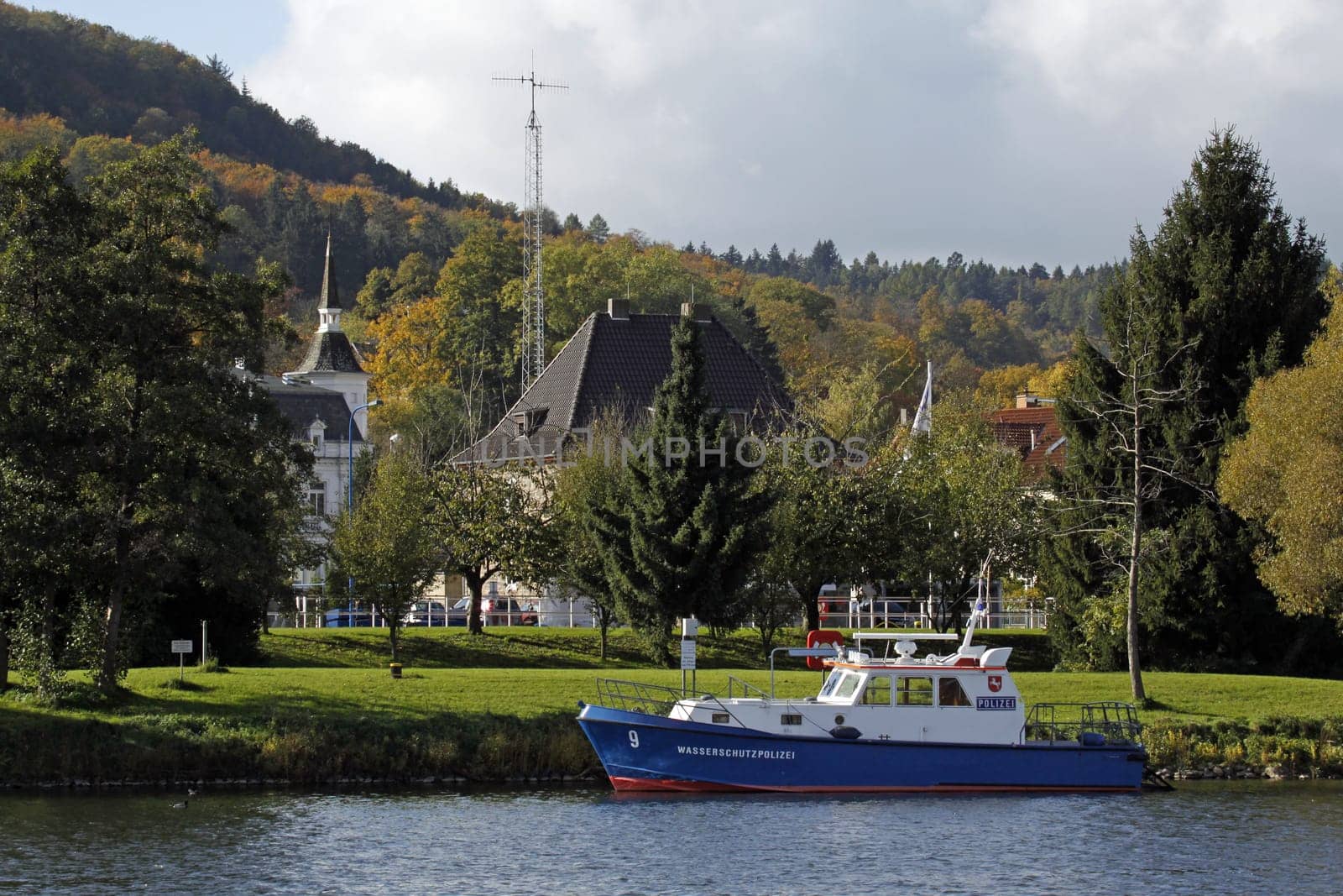 Police boat on the Weser in Hamelin