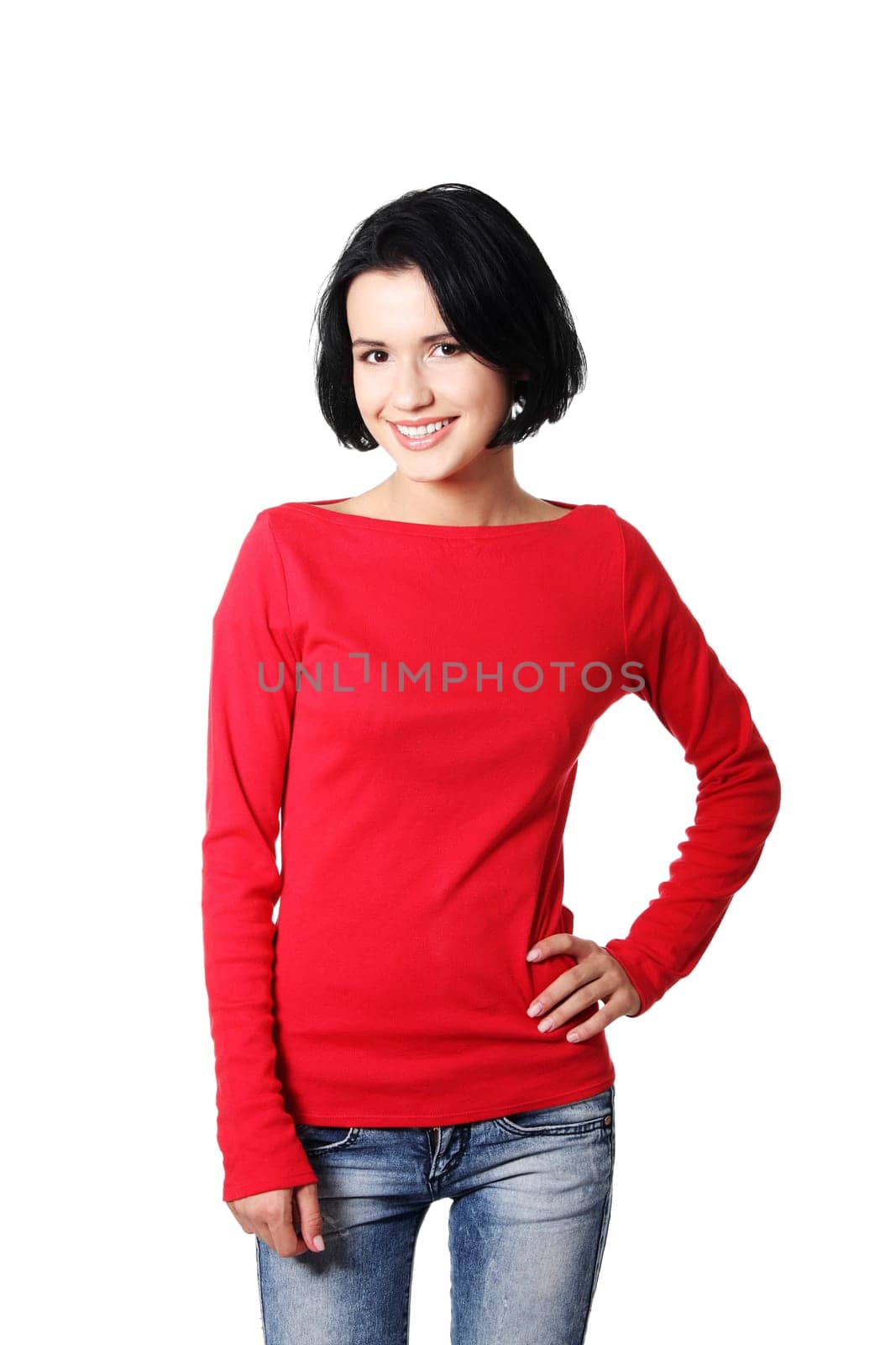 Young beautiful woman in casual clothes, isolated on white