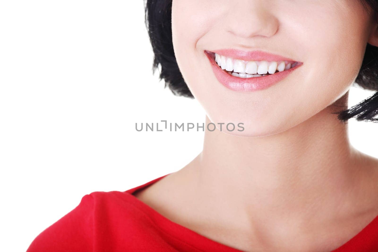 Beautiful woman with  her perfect straight white teeth.