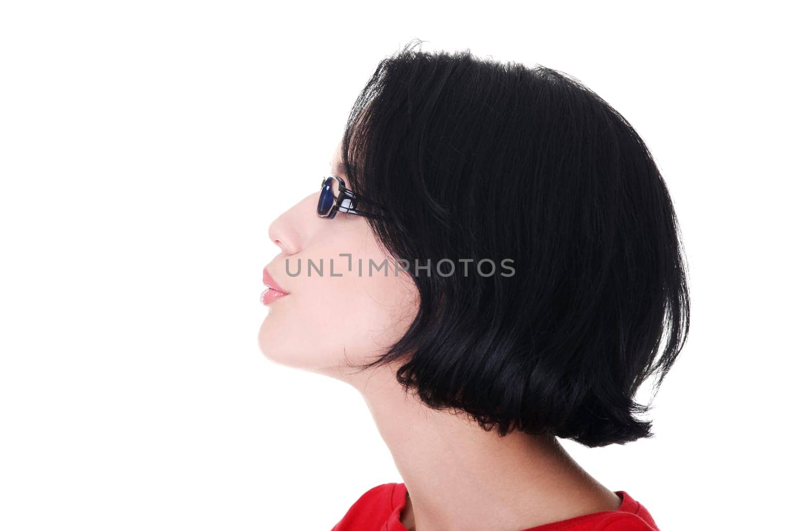 Thoughtful student girl, isolated on white