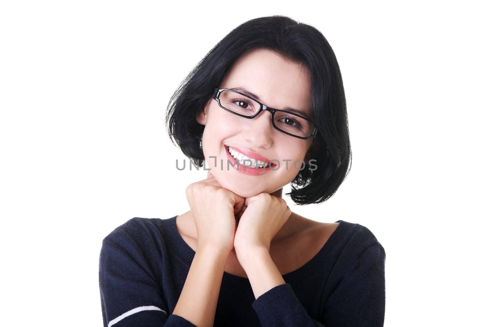 Smiling student girl in casual clothes, isolated on white