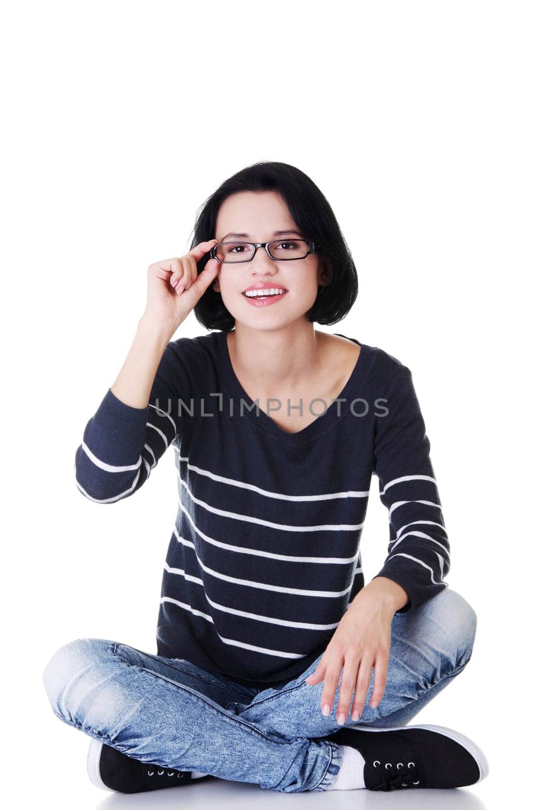 Young beautiful happy smiling woman in casual clothes, isolated on white