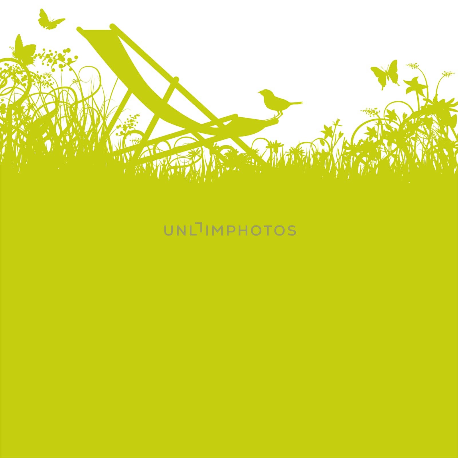 Blades of grass deck chair on the meadow