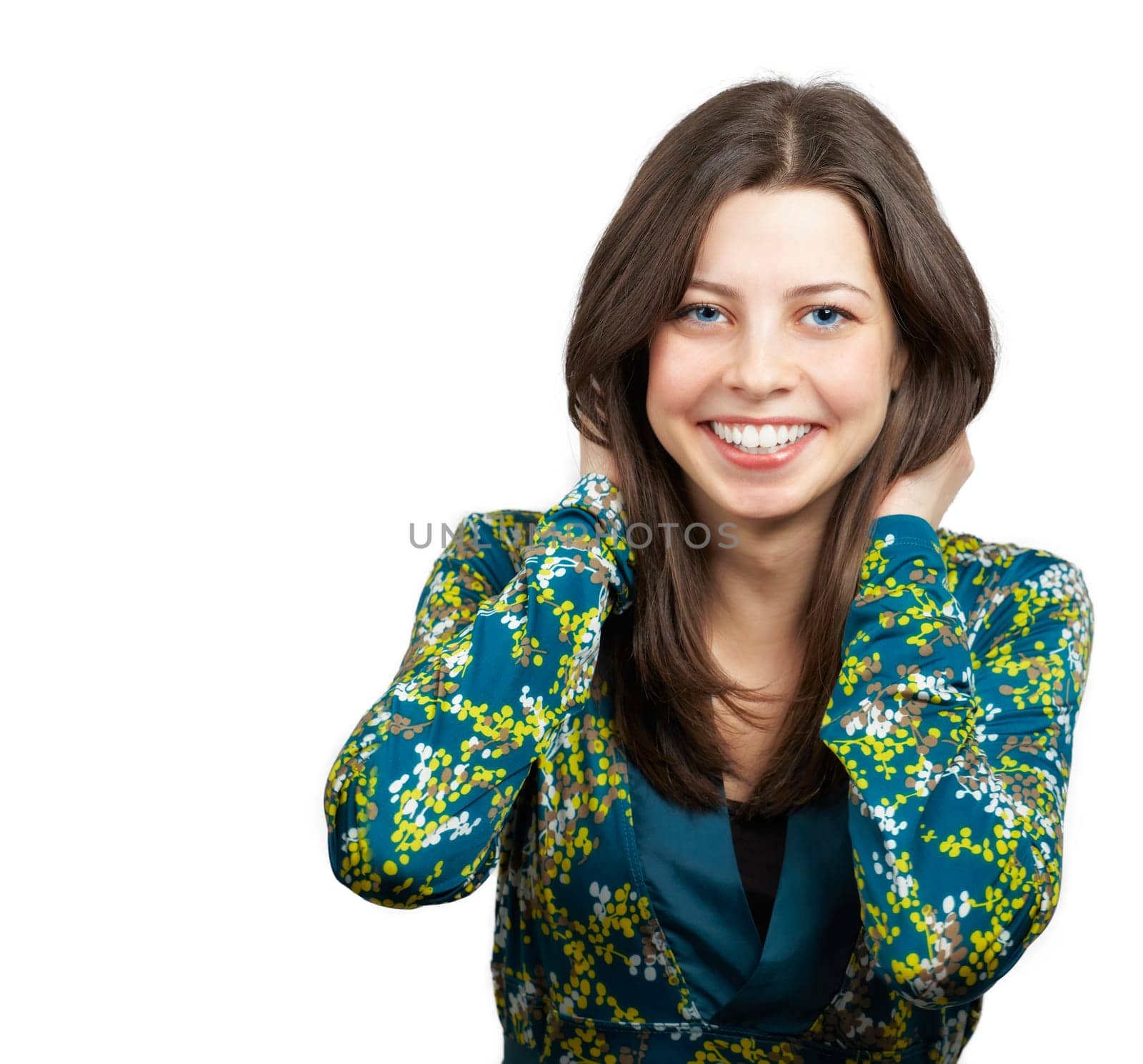 Portrait of a beautiful young woman over white.