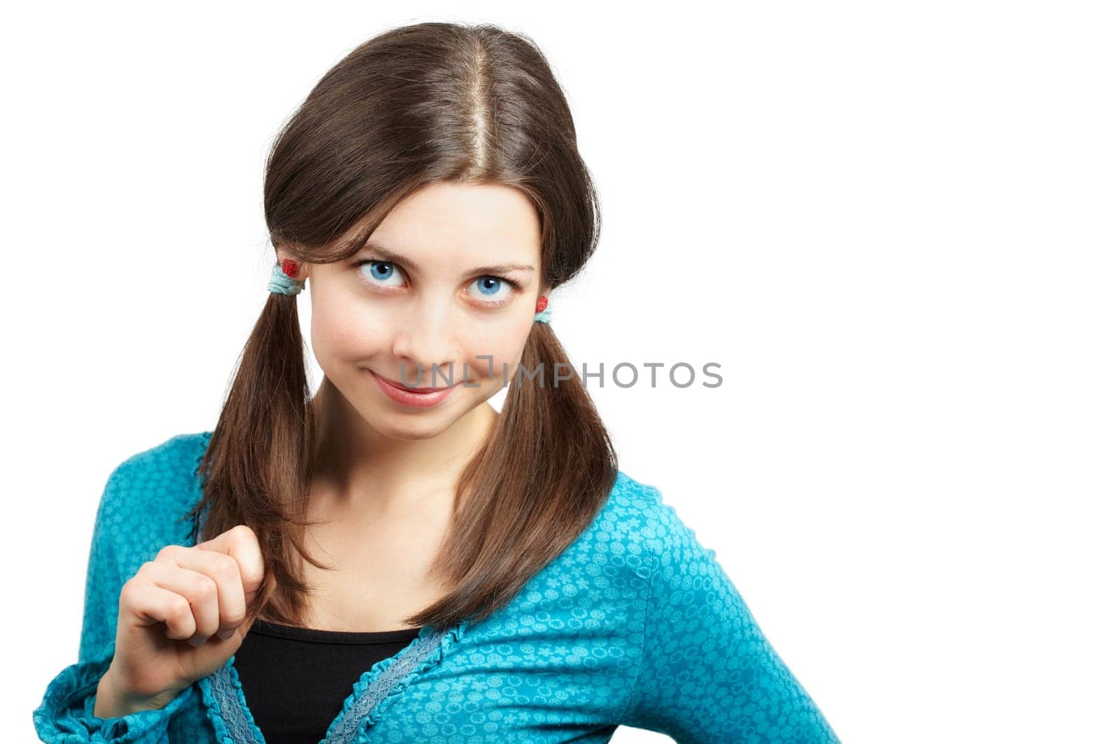 Portrait of a beautiful young teenage woman over white.