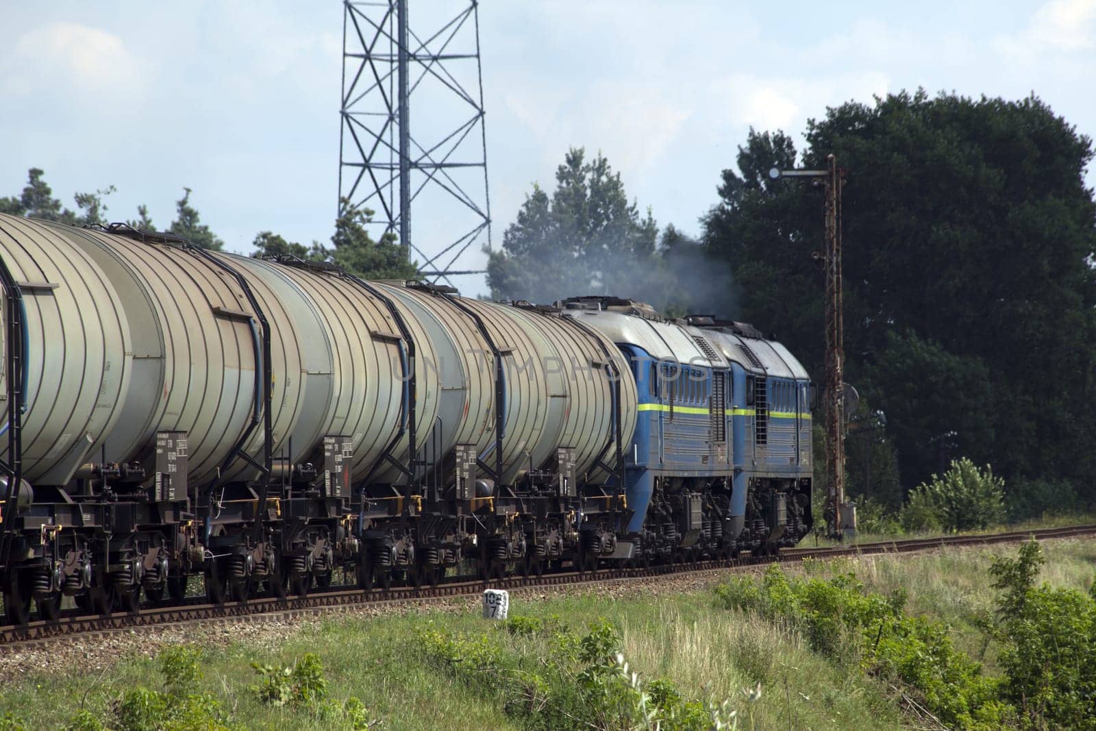 Freight train passing the countryside