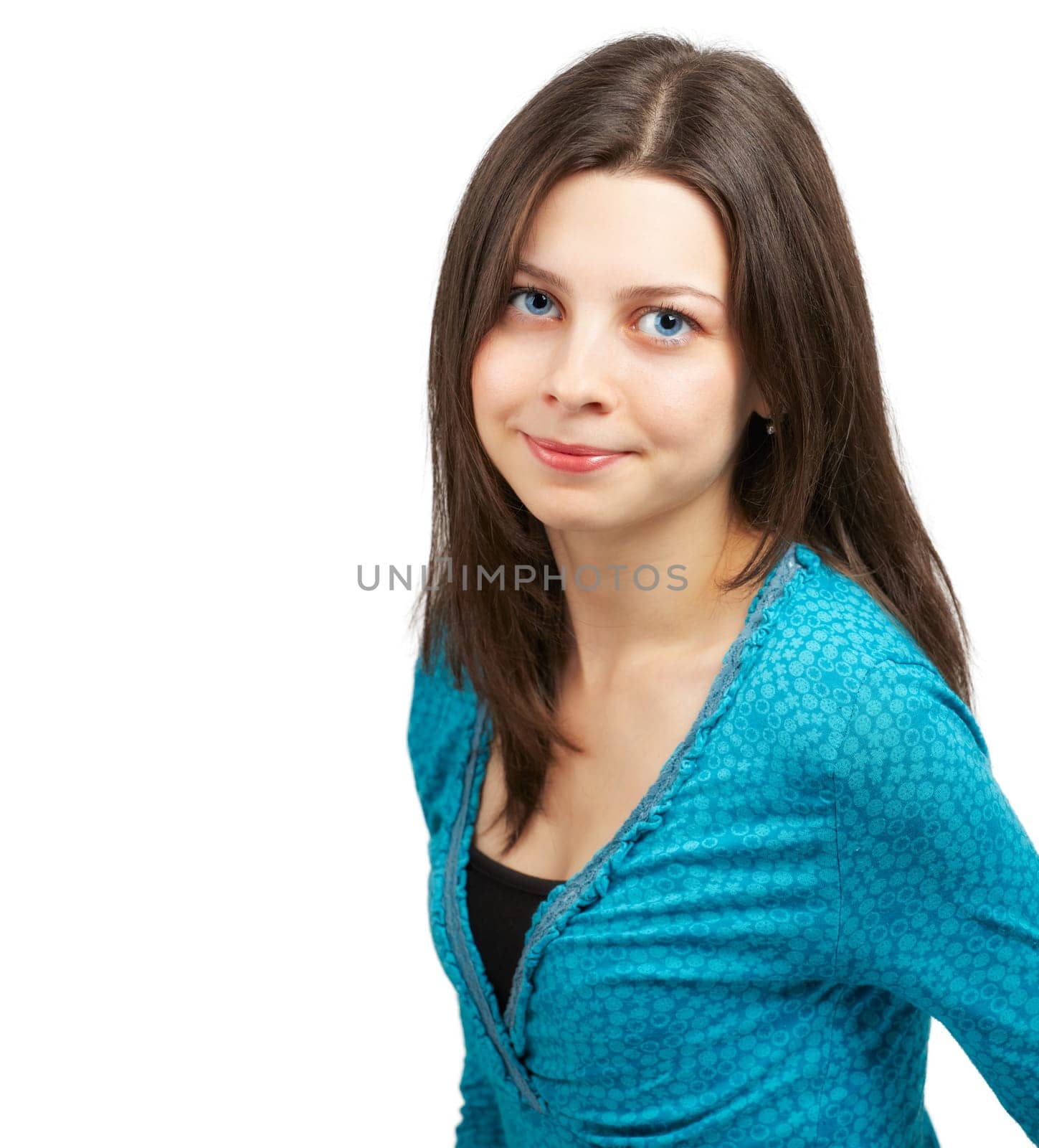 Portrait of a beautiful young woman over white.