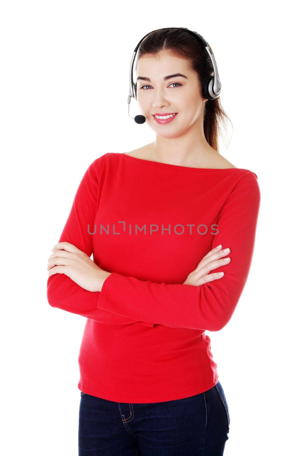 Call center woman with headset.
