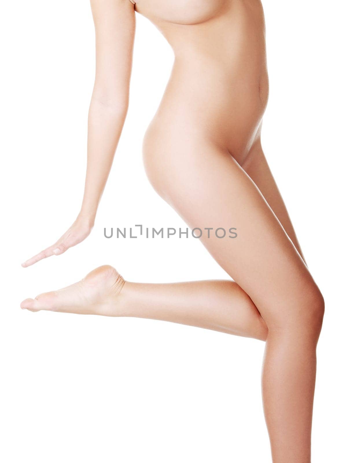 Beautiful nude fit woman body, isolated on white