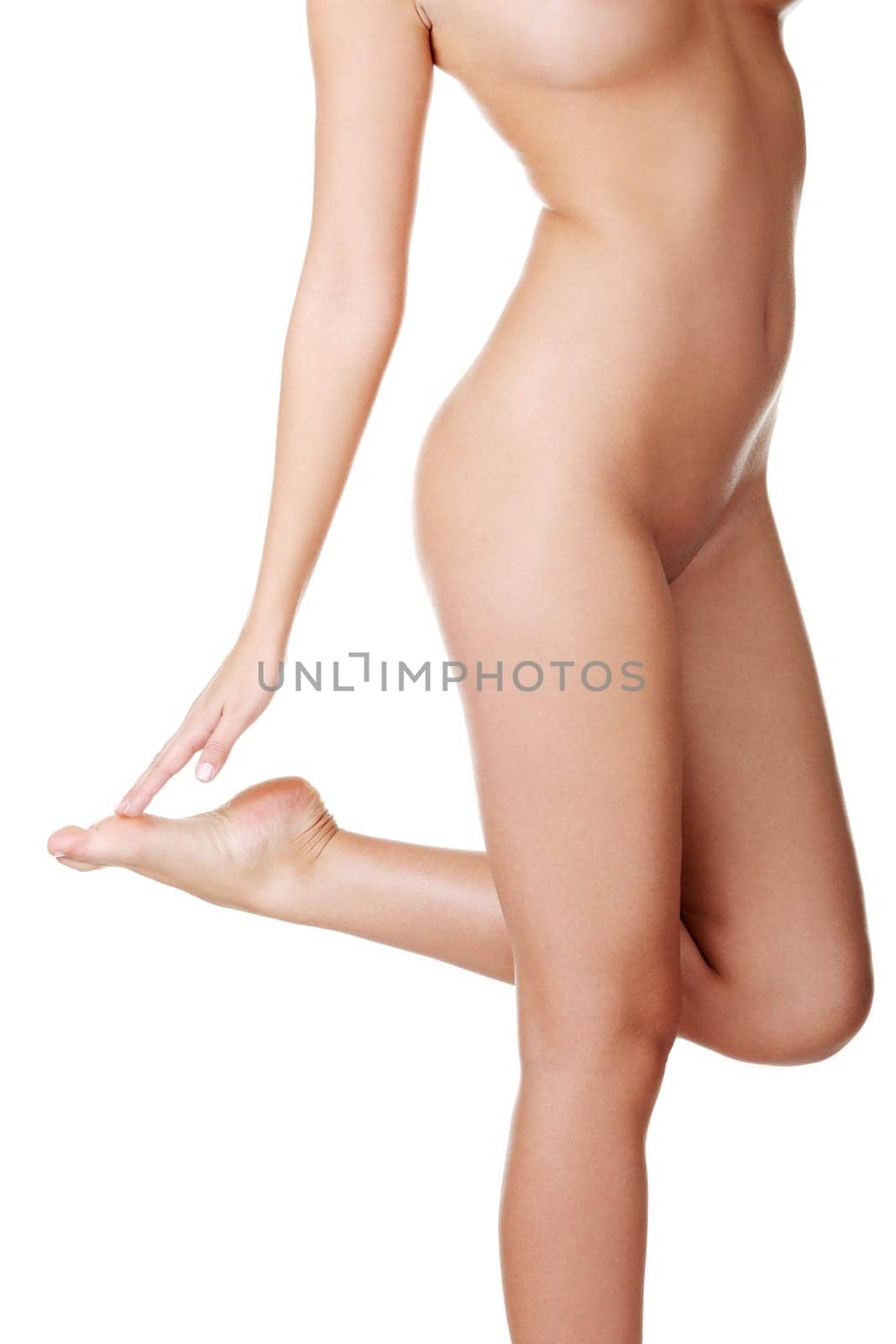 Beautiful nude fit woman body, isolated on white