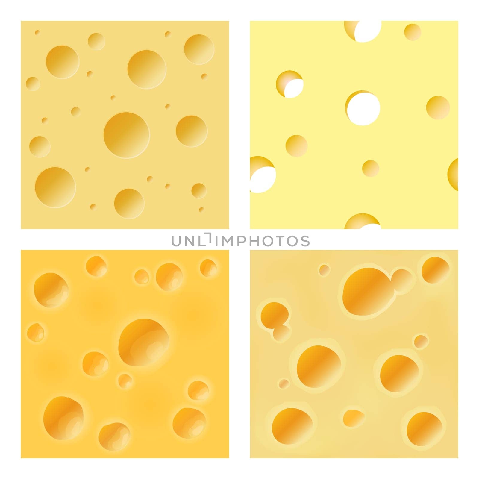 Several seamless patterns representing the surface of hard cheese