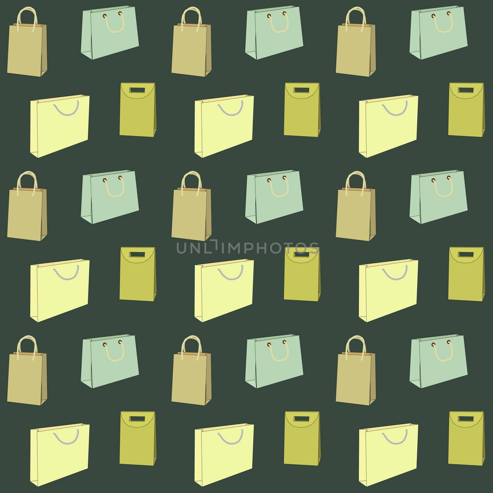 Several seamless pattern with shopping bags of different shapes