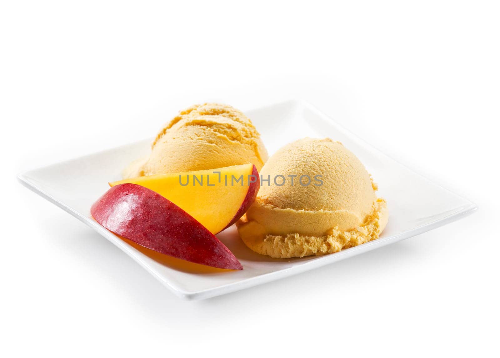 Fresh mango ice cream isolated on white