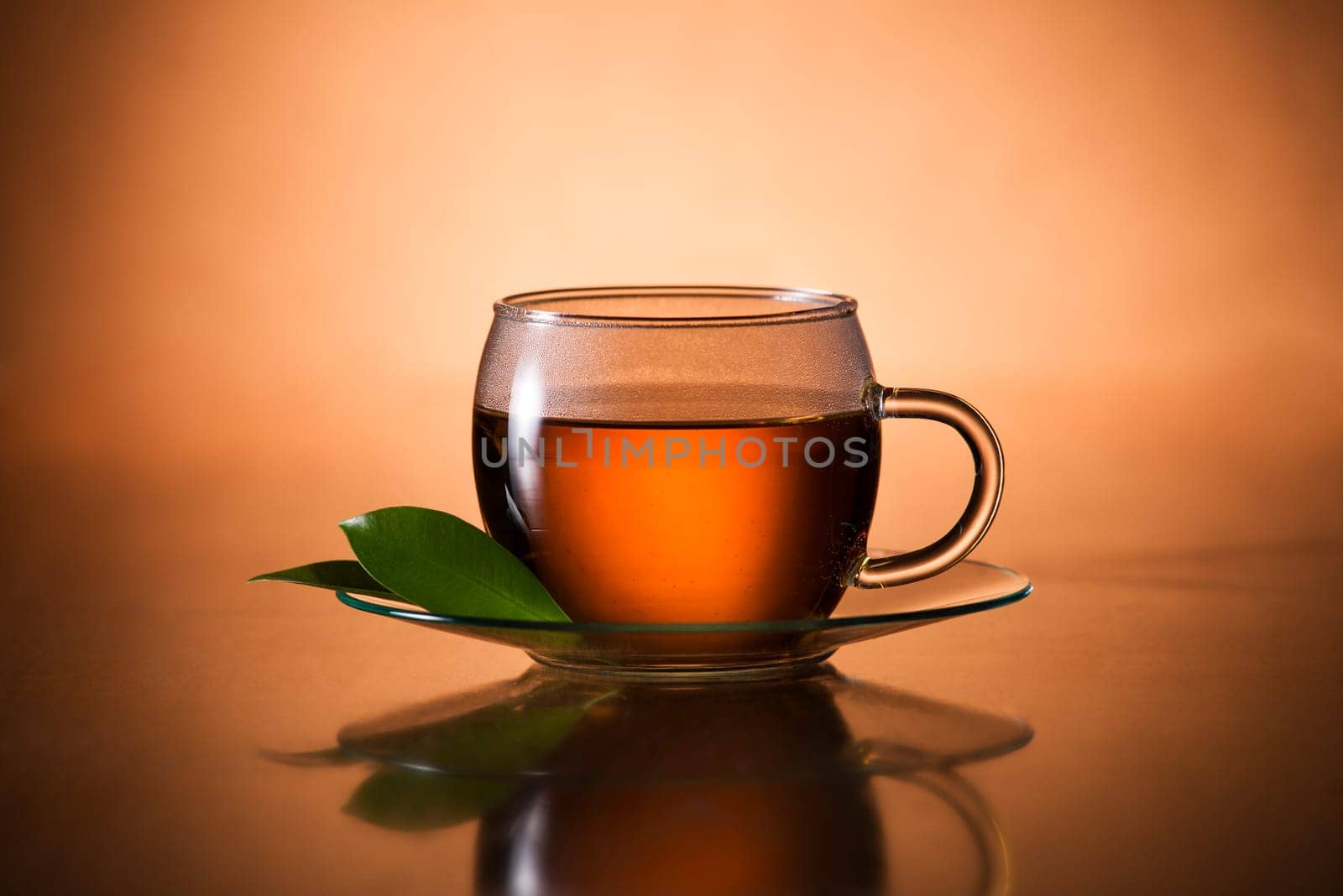 Glass of hot tea close up shoot