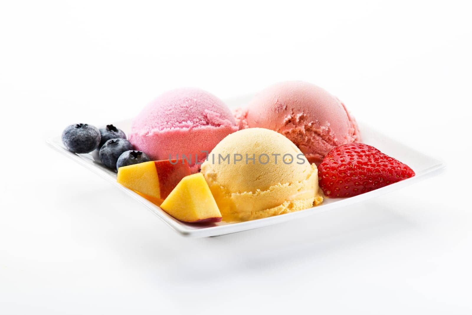 Fresh mixed ice cream on white background close up