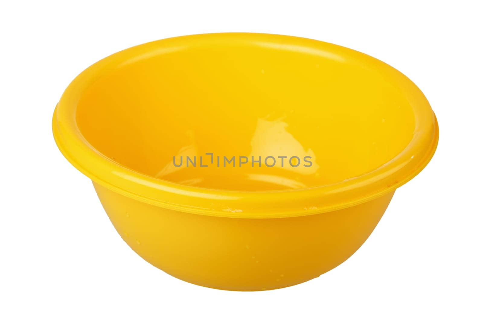 yellow plastic bowl, isolated on white