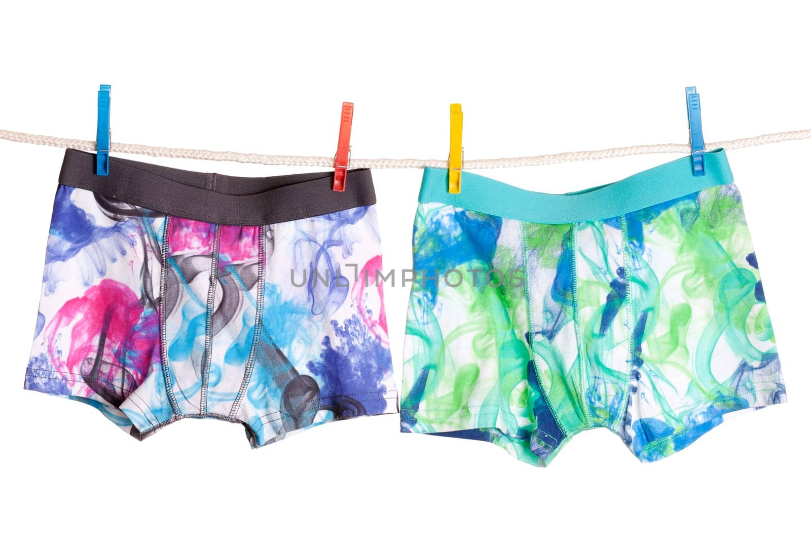 Underwear Hanging on a Clothesline isolated on white background