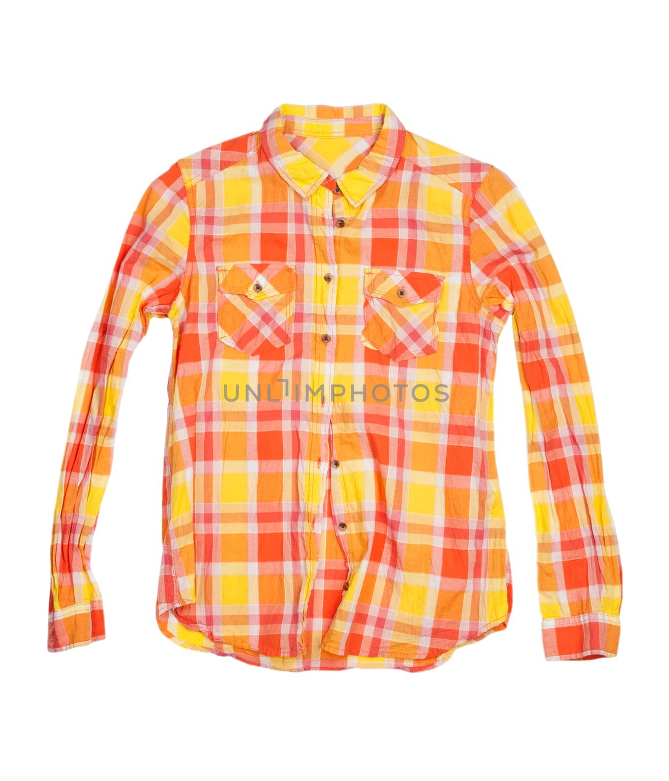 Orange fashionable plaid shirt isolated on white background