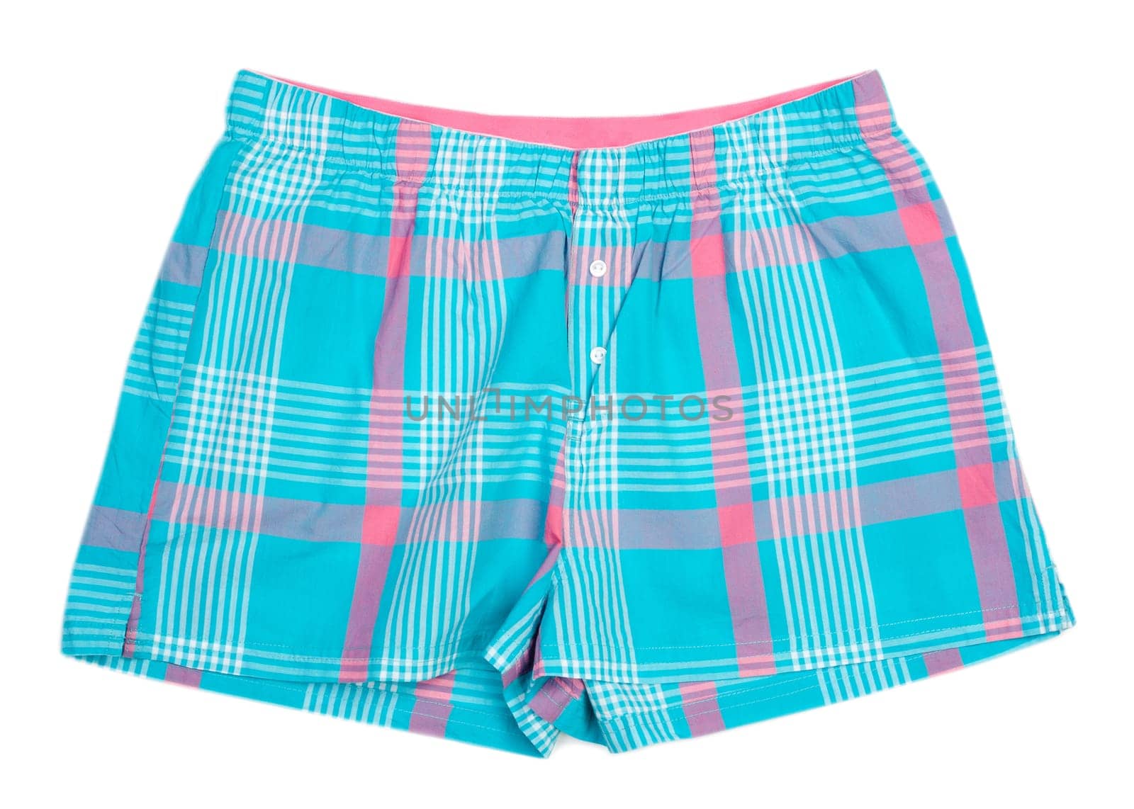 The blue plaid shorts. Isolate on white